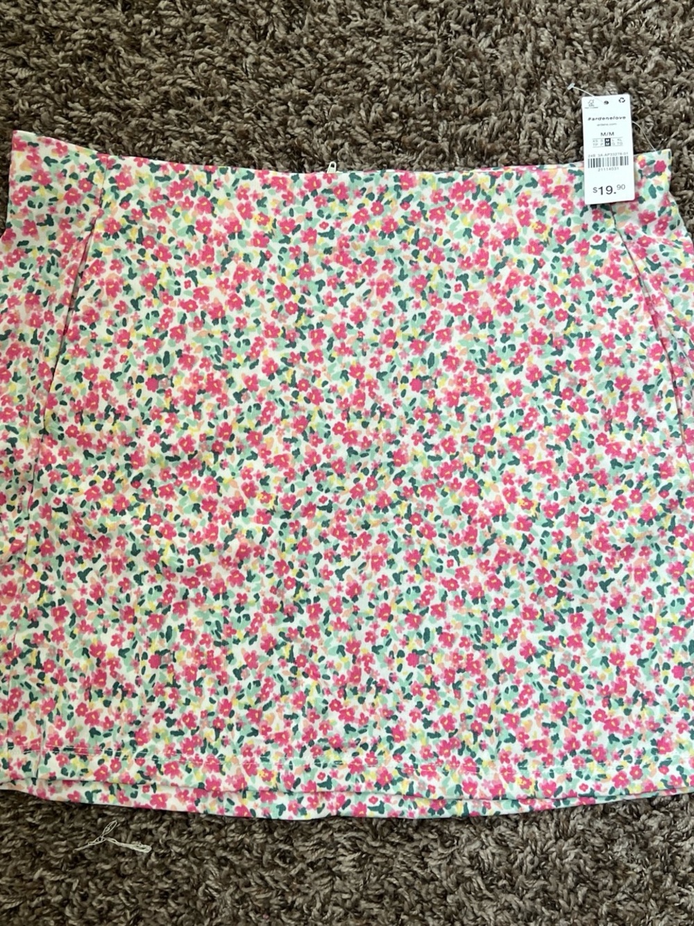 Ardene Pink Floral Mini Skirt with Green Accents